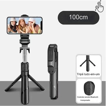 Bastão Pau de Selfie Tripé Retrátil com Luz e Bluetooth